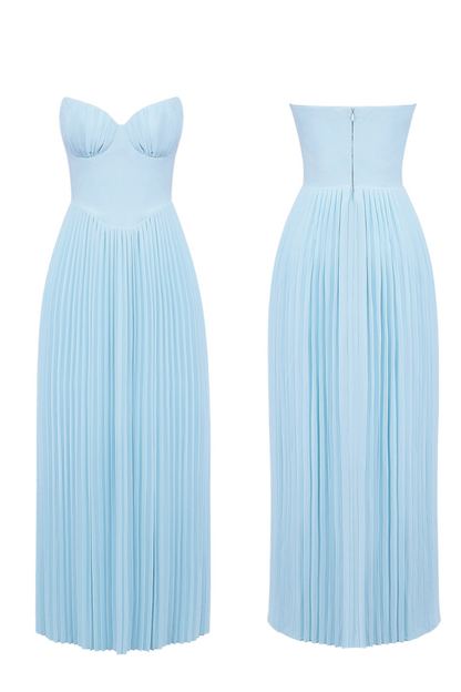 Charlotte - Elegant Strapless Pleated Blue Dress