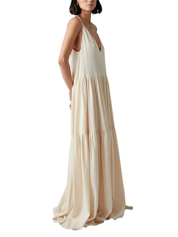 Elegant Resort Deep V-Neckline Strappy Maxi Dress