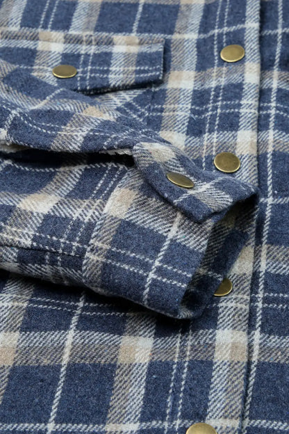 Plaid Pattern Sherpa Lined Hooded Jacket