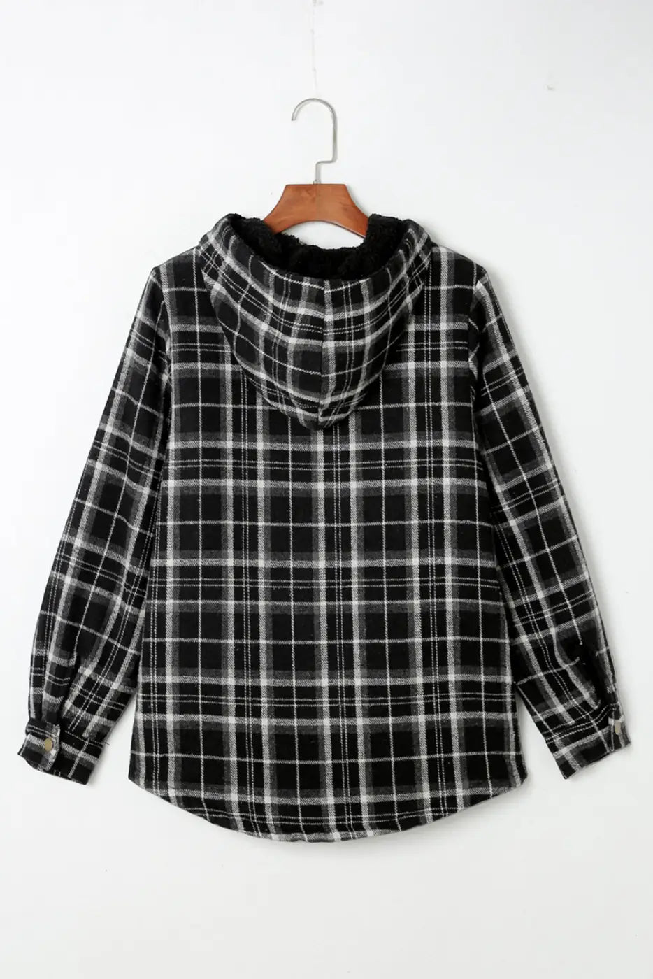 Plaid Pattern Sherpa Lined Hooded Jacket