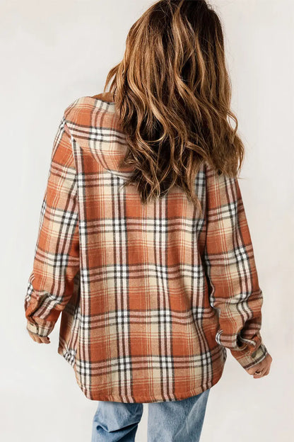 Plaid Pattern Sherpa Lined Hooded Jacket