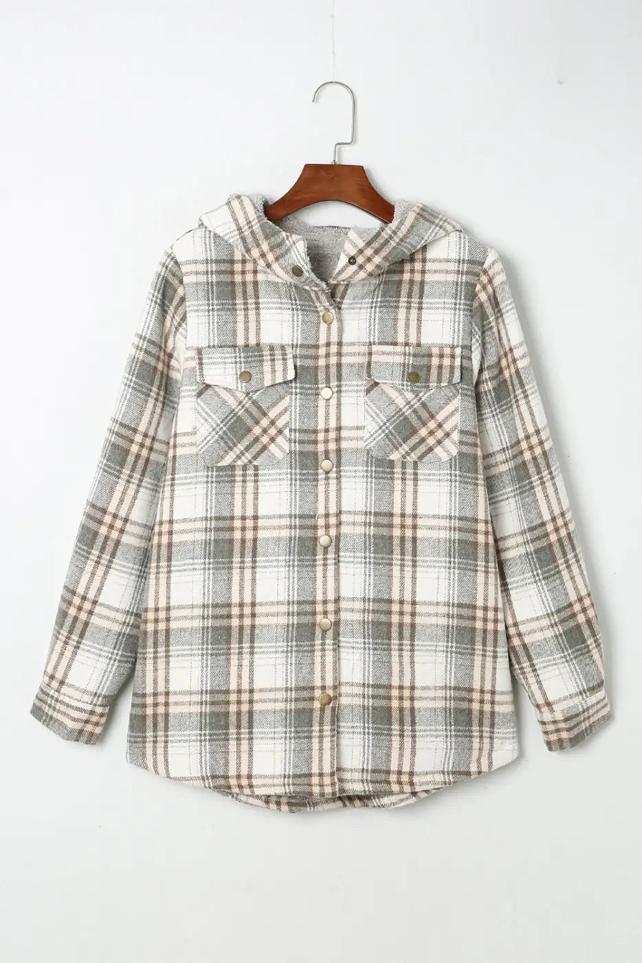 Plaid Pattern Sherpa Lined Hooded Jacket