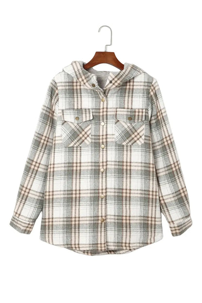 Plaid Pattern Sherpa Lined Hooded Jacket