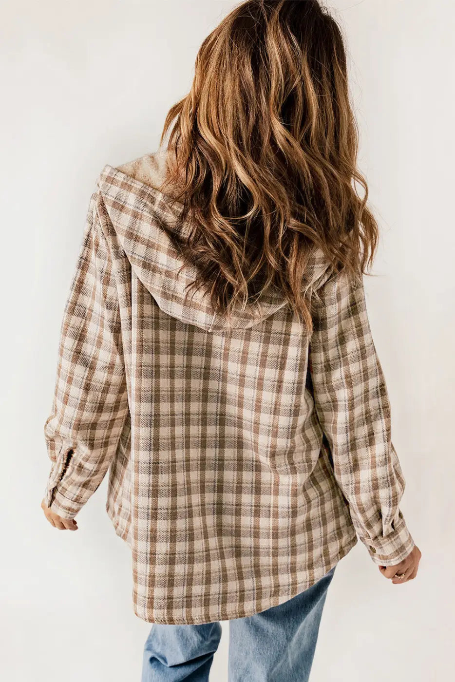 Plaid Pattern Sherpa Lined Hooded Jacket