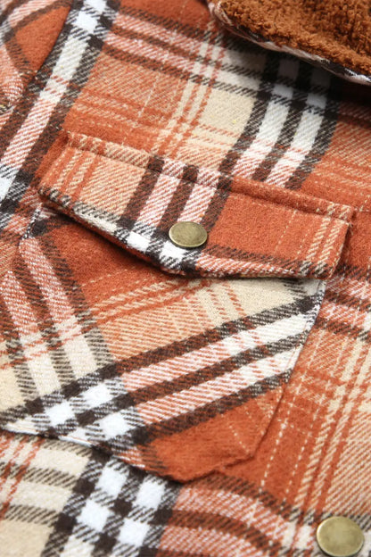 Plaid Pattern Sherpa Lined Hooded Jacket