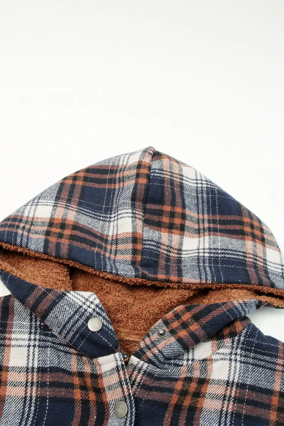 Plaid Pattern Sherpa Lined Hooded Jacket