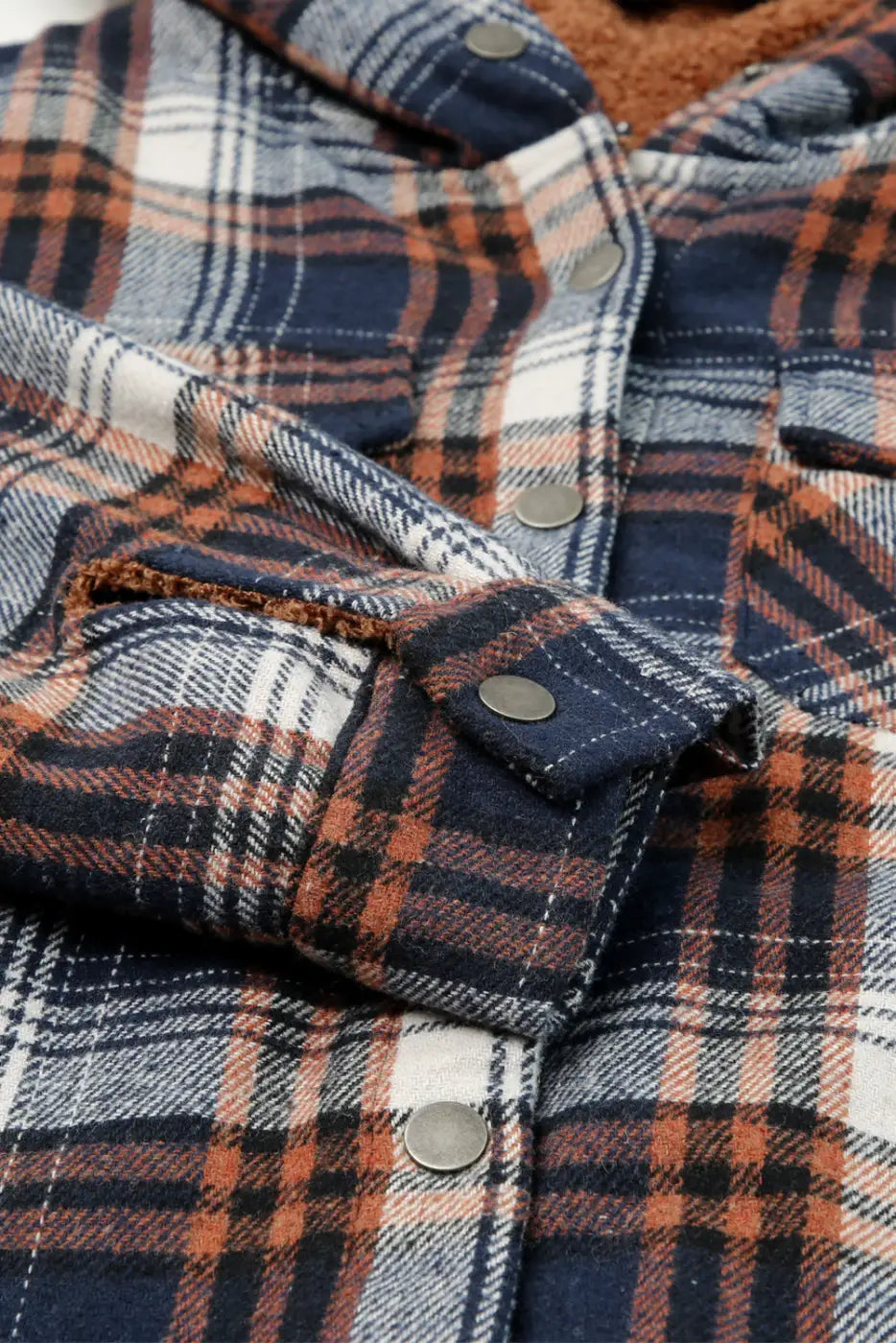 Plaid Pattern Sherpa Lined Hooded Jacket