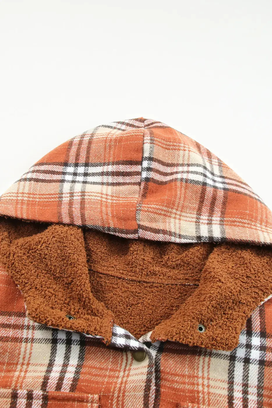 Plaid Pattern Sherpa Lined Hooded Jacket