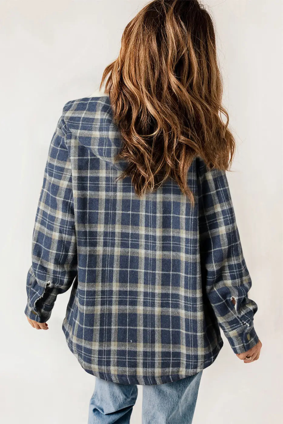 Plaid Pattern Sherpa Lined Hooded Jacket