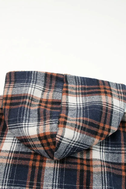 Plaid Pattern Sherpa Lined Hooded Jacket