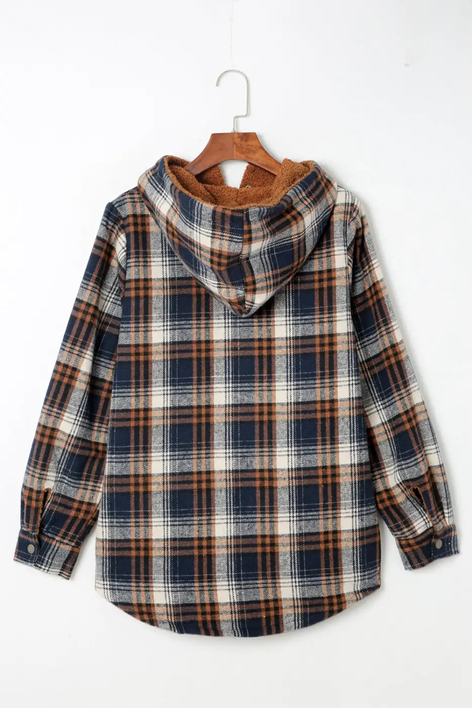 Plaid Pattern Sherpa Lined Hooded Jacket