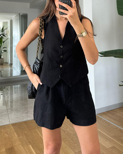 Casual V-Neck Vest & Shorts Two-Piece Set