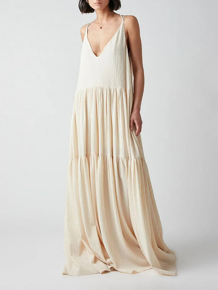 Elegant Resort Deep V-Neckline Strappy Maxi Dress